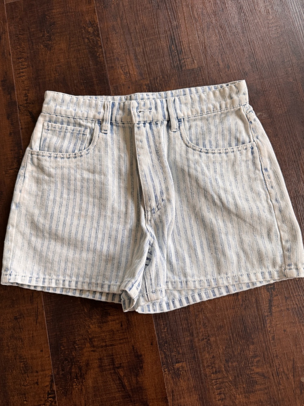 Light Blue and white striped denim short